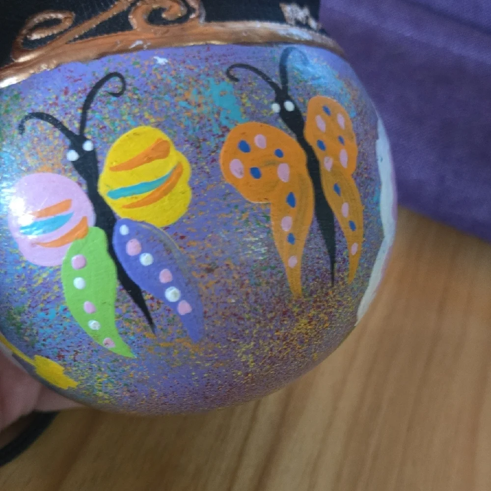 Hand painted Coconut Purse Hawaiian Inspired With butterfly And Plumeria - Picture 7 of 8